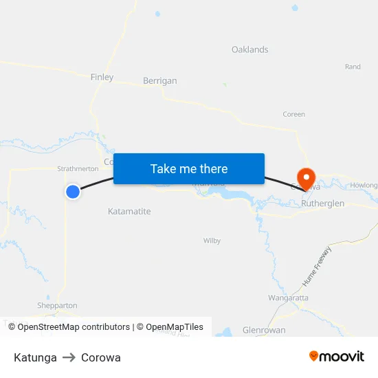 Katunga to Corowa map