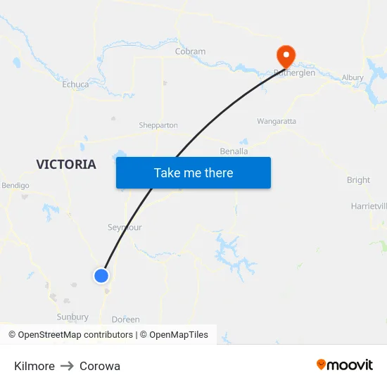 Kilmore to Corowa map