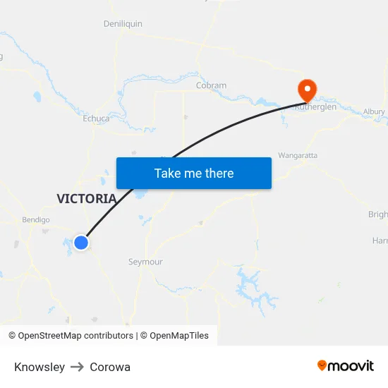 Knowsley to Corowa map