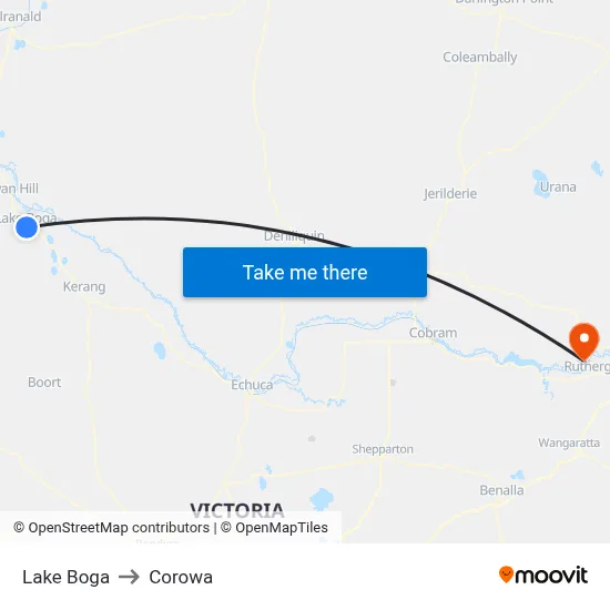 Lake Boga to Corowa map