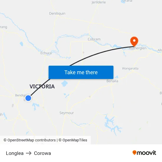 Longlea to Corowa map