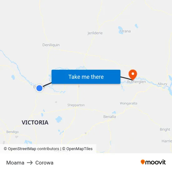 Moama to Corowa map