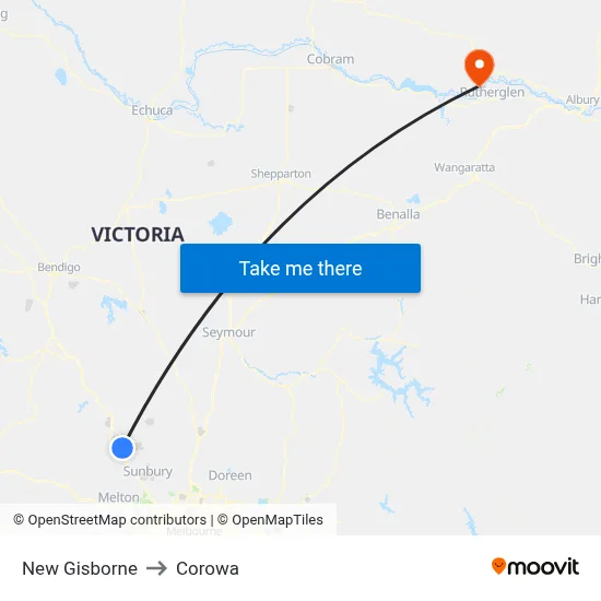 New Gisborne to Corowa map
