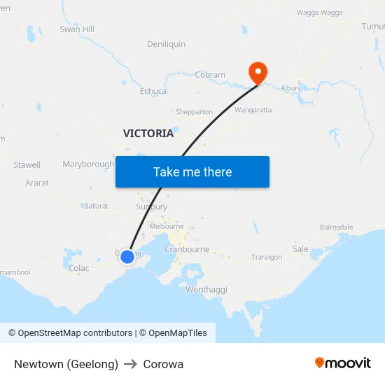 Newtown (Geelong) to Corowa map