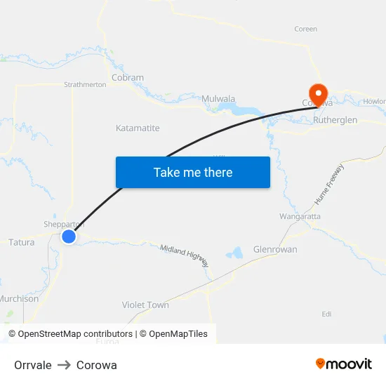 Orrvale to Corowa map