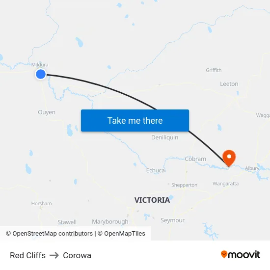 Red Cliffs to Corowa map