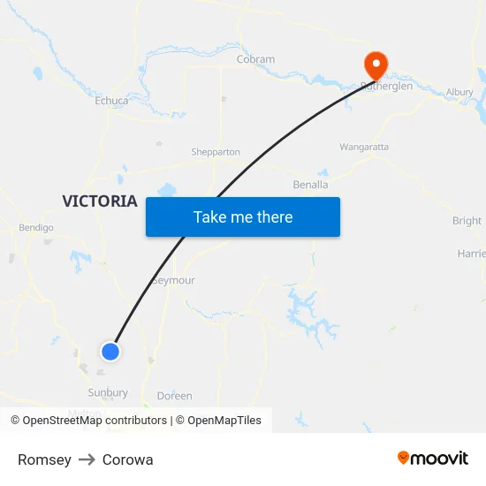 Romsey to Corowa map