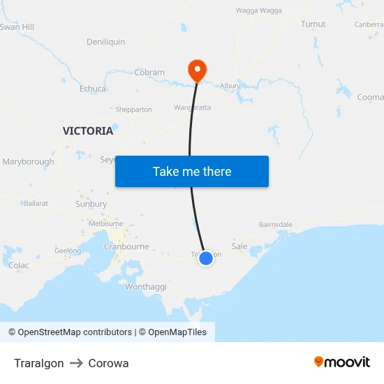 Traralgon to Corowa map