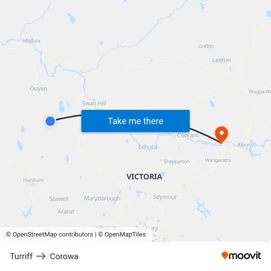 Turriff to Corowa map
