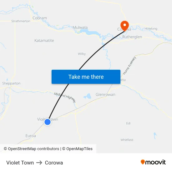Violet Town to Corowa map