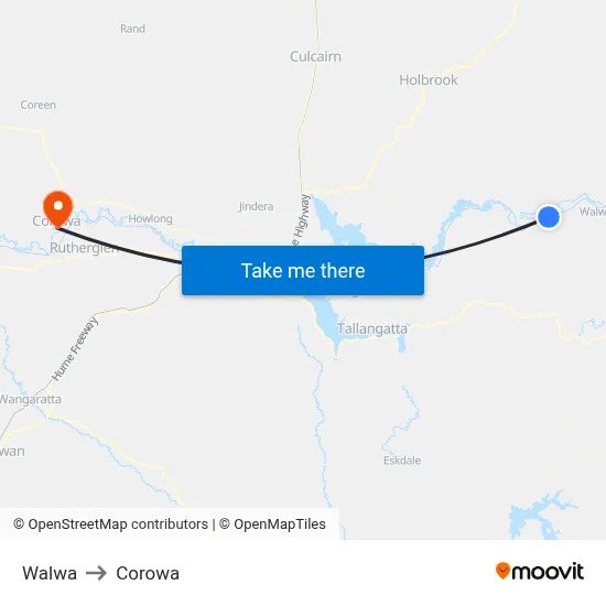 Walwa to Corowa map