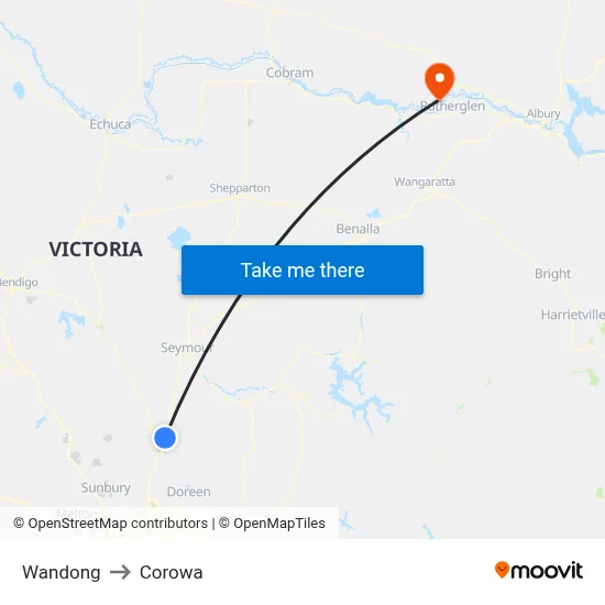 Wandong to Corowa map