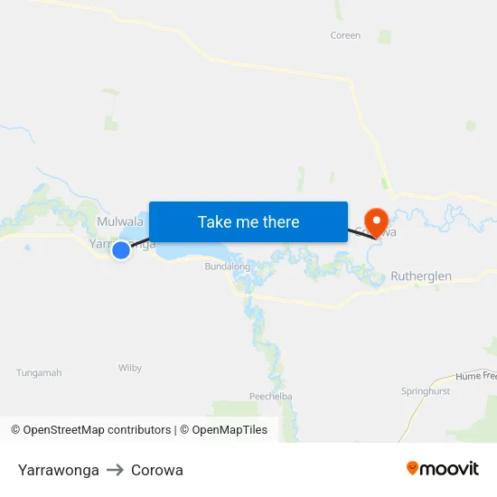 Yarrawonga to Corowa map