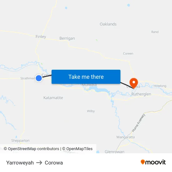 Yarroweyah to Corowa map