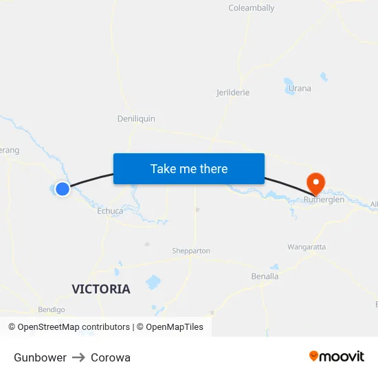 Gunbower to Corowa map