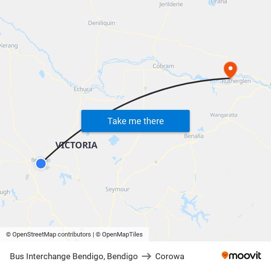 Bus Interchange Bendigo, Bendigo to Corowa map