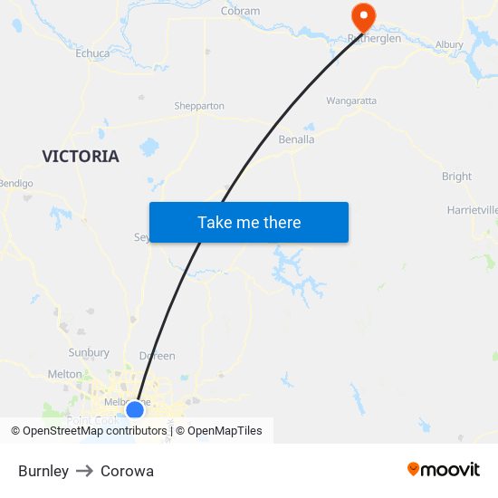 Burnley to Corowa map