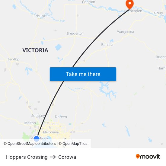 Hoppers Crossing to Corowa map