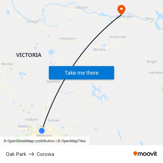 Oak Park to Corowa map