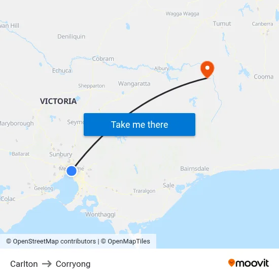 Carlton to Corryong map
