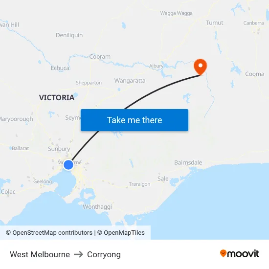 West Melbourne to Corryong map