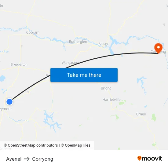 Avenel to Corryong map