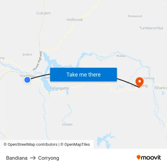Bandiana to Corryong map