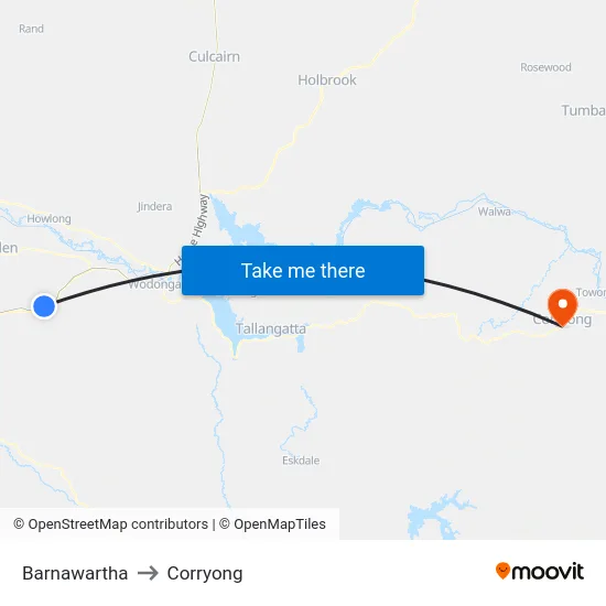 Barnawartha to Corryong map