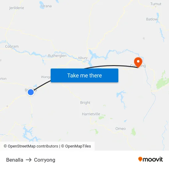 Benalla to Corryong map
