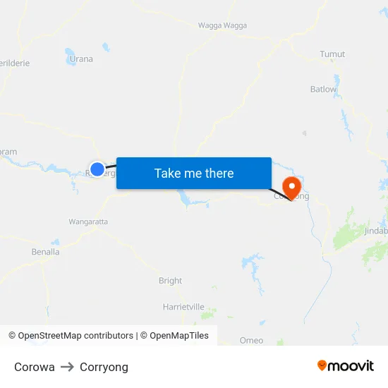 Corowa to Corryong map