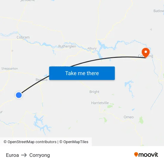 Euroa to Corryong map