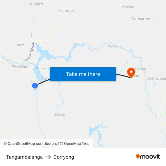 Tangambalanga to Corryong map