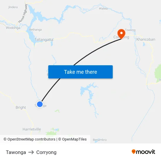 Tawonga to Corryong map