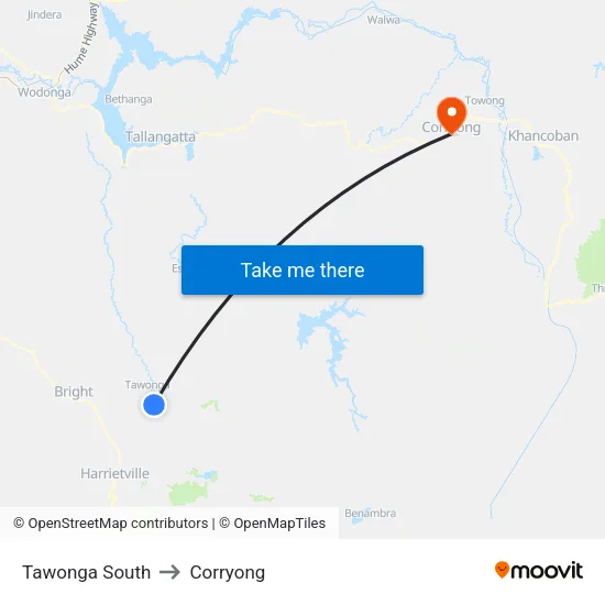 Tawonga South to Corryong map