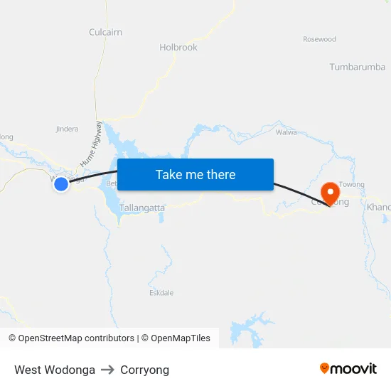 West Wodonga to Corryong map