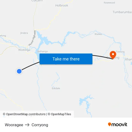 Wooragee to Corryong map