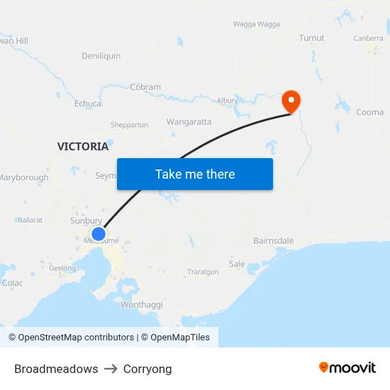 Broadmeadows to Corryong map