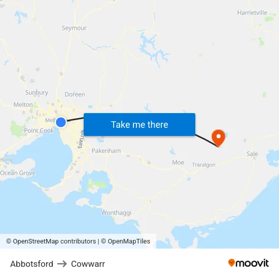 Abbotsford to Cowwarr map