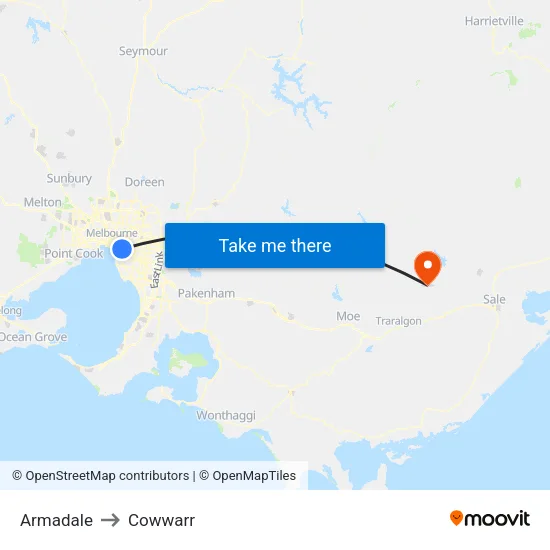 Armadale to Cowwarr map