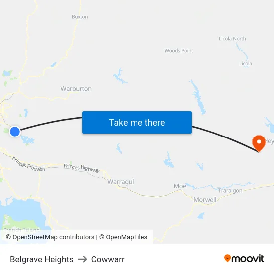Belgrave Heights to Cowwarr map