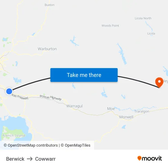 Berwick to Cowwarr map