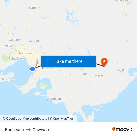 Bonbeach to Cowwarr map
