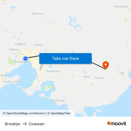 Brooklyn to Cowwarr map