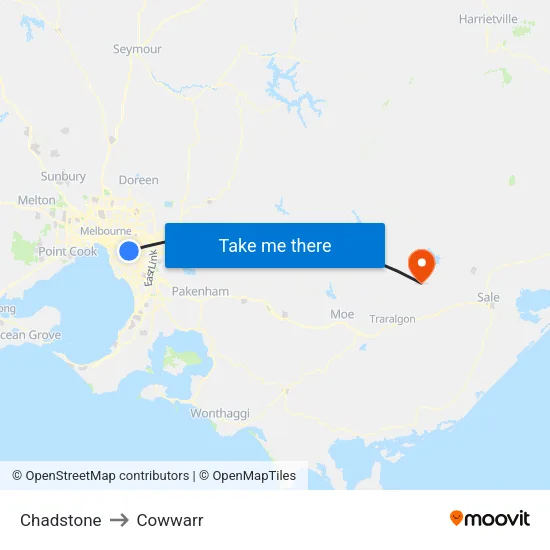Chadstone to Cowwarr map