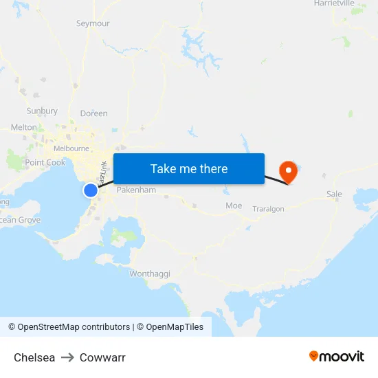 Chelsea to Cowwarr map