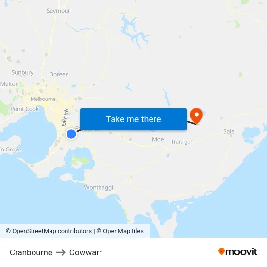 Cranbourne to Cowwarr map
