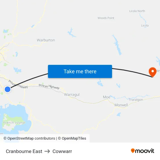 Cranbourne East to Cowwarr map