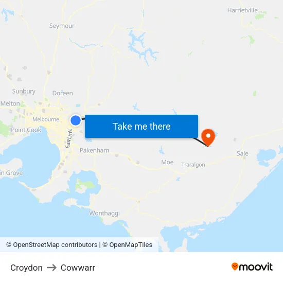 Croydon to Cowwarr map