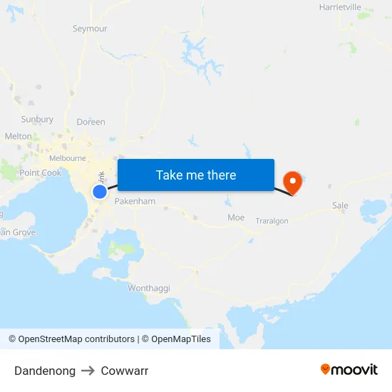 Dandenong to Cowwarr map