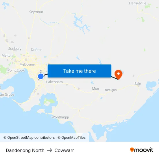 Dandenong North to Cowwarr map